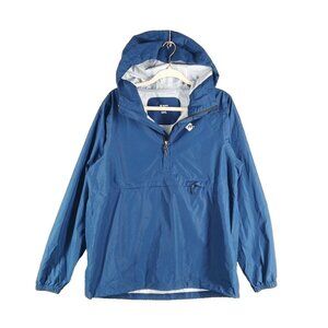 MOXIE Men Windbreaker Hoodie Jacket Size SMALL Henley Blue W/ Pockets Pullover